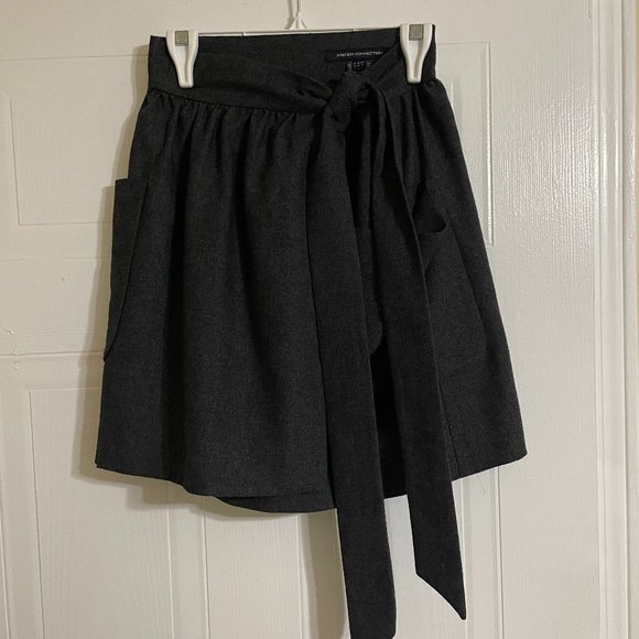 French Connection Dresses & Skirts - French Connection Asymmetrical Dark Gray Wool Blend Skirt with Bow + Pockets
